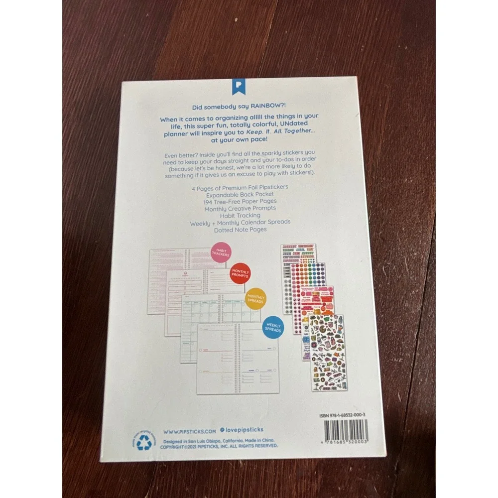 Pipsticks 12 Month Rainbow Planner Undated Weekly Agenda Stickers Blue Clouds